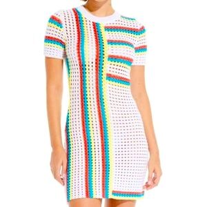 Solid & Striped Mini Dress Beach Cover Up Crochet Vertical Stripe